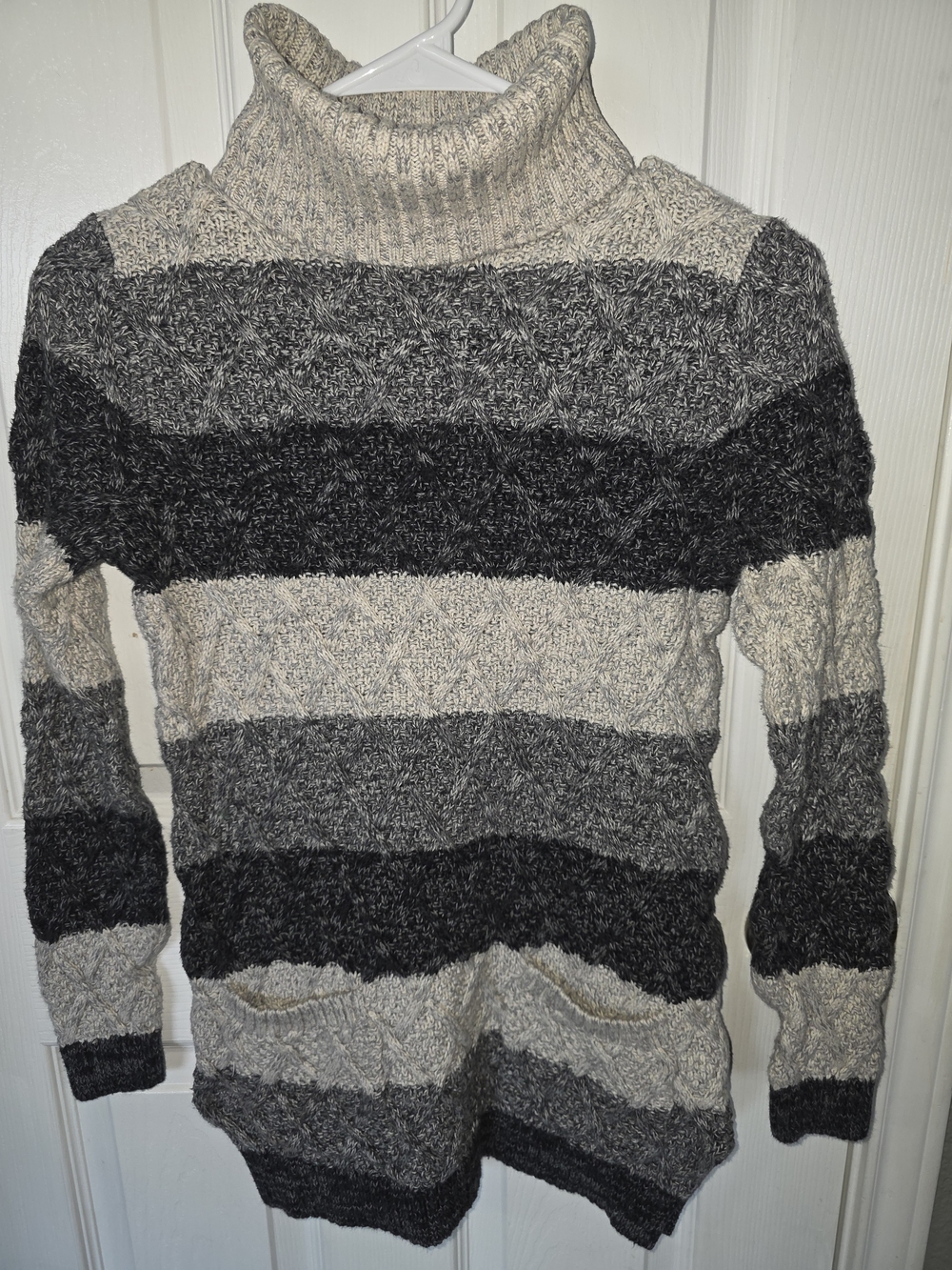 JEANNE PIERRE Neutral Striped Turtleneck Sweater